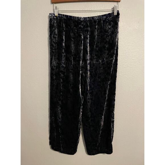 Eileen Fisher Womens Pants Small Blue Velvet Silk Blend Pull On Wide Leg Ankle - Picture 2 of 8